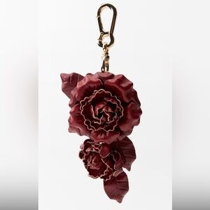 Zara leather flower keychain, bag Charm , Red